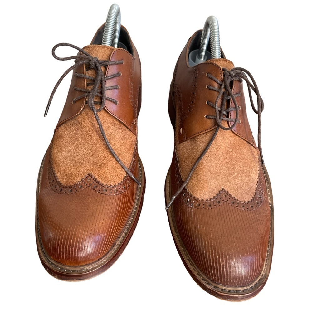 Reaction Kenneth Cole Drop D Beat Brown Leather & Suede Wingtip Oxford Shoes 10M